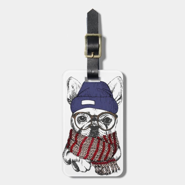 Étiquette À Bagage Le chien de Taureau de Français de hippie | (Devant Vertical)