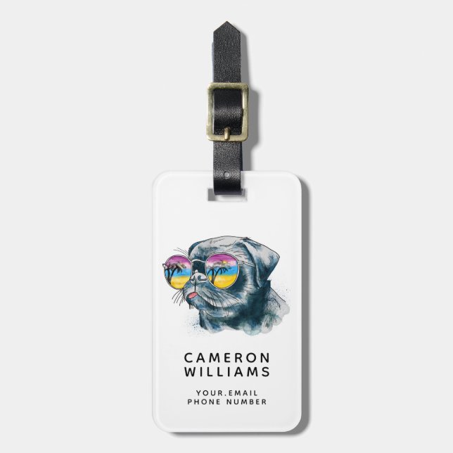 Étiquette À Bagage Le chiot tropical d'aquarelle | ajoutent votre nom (Devant Vertical)