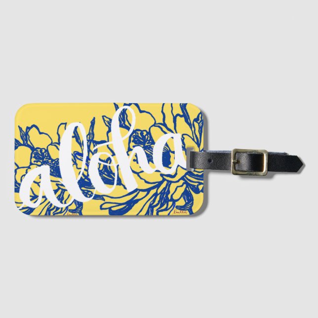 Étiquette À Bagage Le grand Aloha cierge jaune bleu fleurit des (Devant Horizontal)