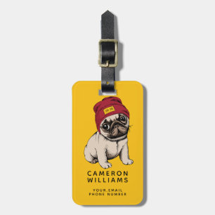 Étiquette À Bagage Le mini carlin   de hippie de chiot ajoutent votre