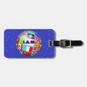 Étiquette À Bagage Le monde de globe de monogramme marque la carte,