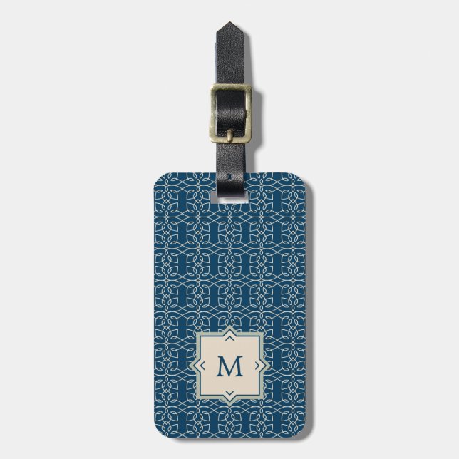 Étiquette À Bagage Le monogramme | élégant rougissent motif rose sur (Devant Vertical)