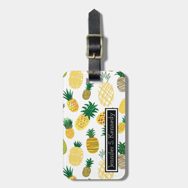 Étiquette À Bagage Le motif à la mode | d'ananas ajoutent votre nom (Devant Vertical)