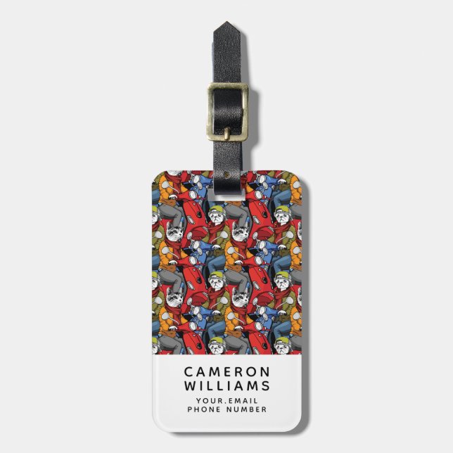 Étiquette À Bagage Le motif | de scooter de chats et de chiens (Devant Vertical)