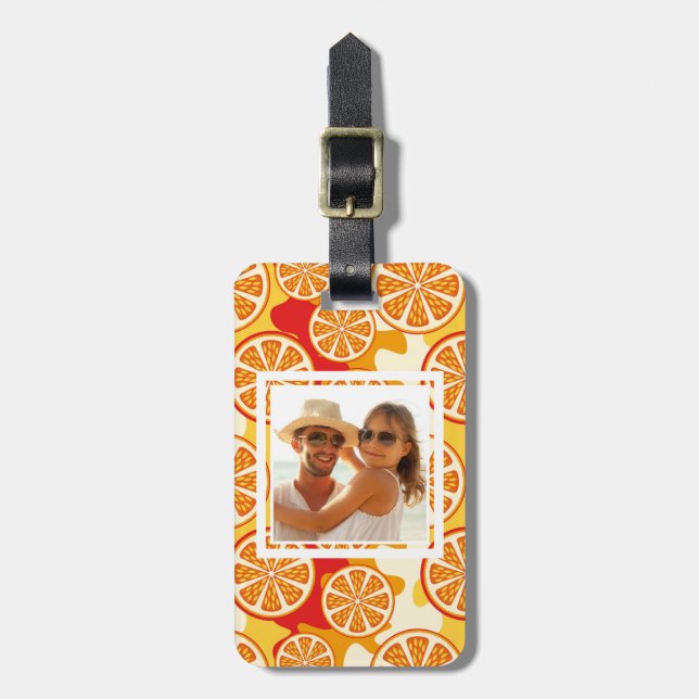 Étiquette À Bagage Le motif orange lumineux | d'agrume ajoutent votre (Devant Vertical)