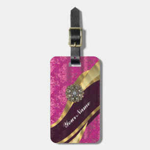 Étiquette À Bagage Le rose fuchsia a personnalisé le joli motif de