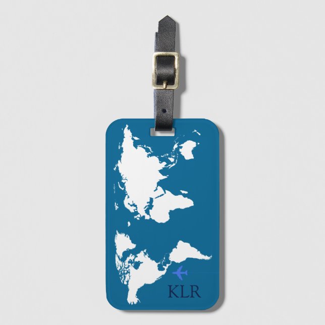Étiquette À Bagage le voyageur, carte avec initiales personnalisées (Devant Vertical)