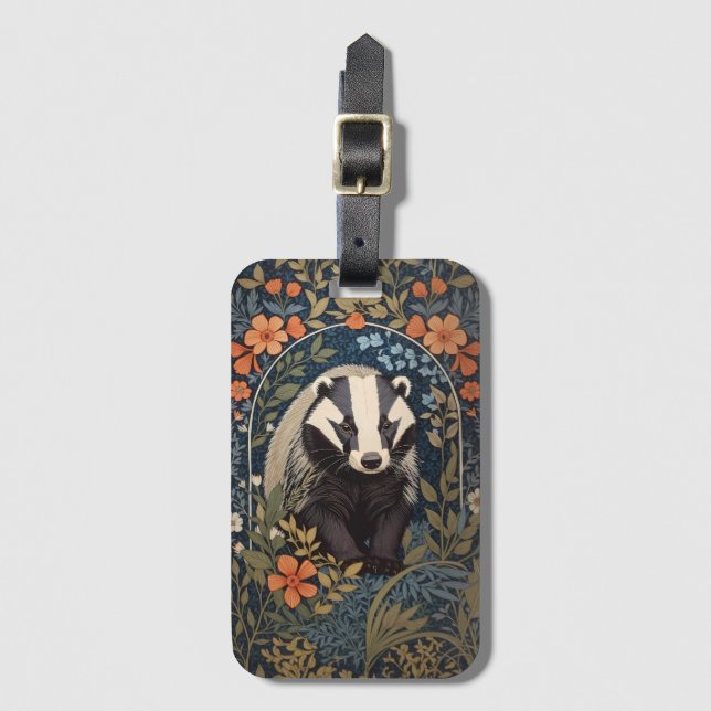 Étiquette À Bagage L'élégant Badger inspiré William Morris (Devant Vertical)