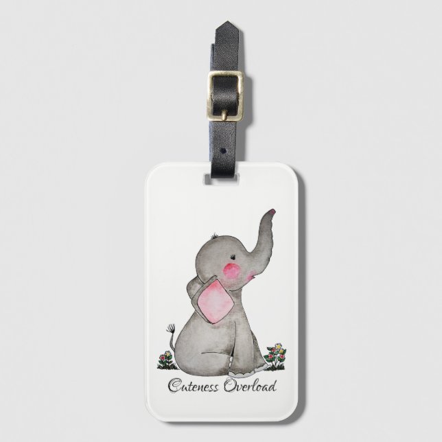 Étiquette À Bagage L'éléphant mignon de bébé d'aquarelle avec (Devant Vertical)