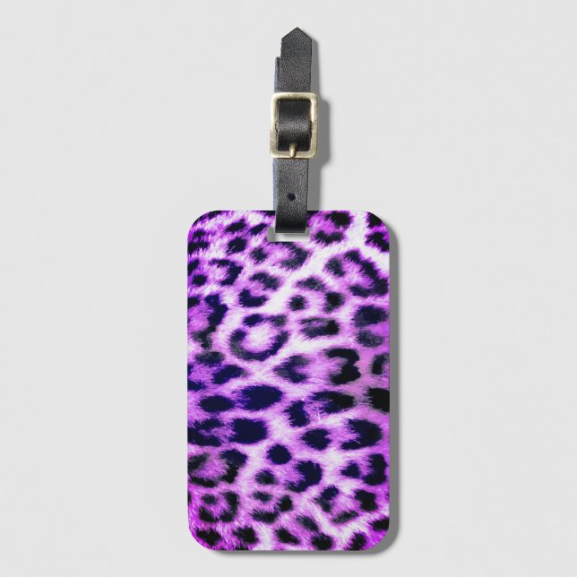 Étiquette À Bagage Leopard Cheetah Imprimer Faux Fur rose (Devant Vertical)