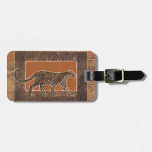 Étiquette À Bagage Leopard sur Orange et Arrière - plan Brown