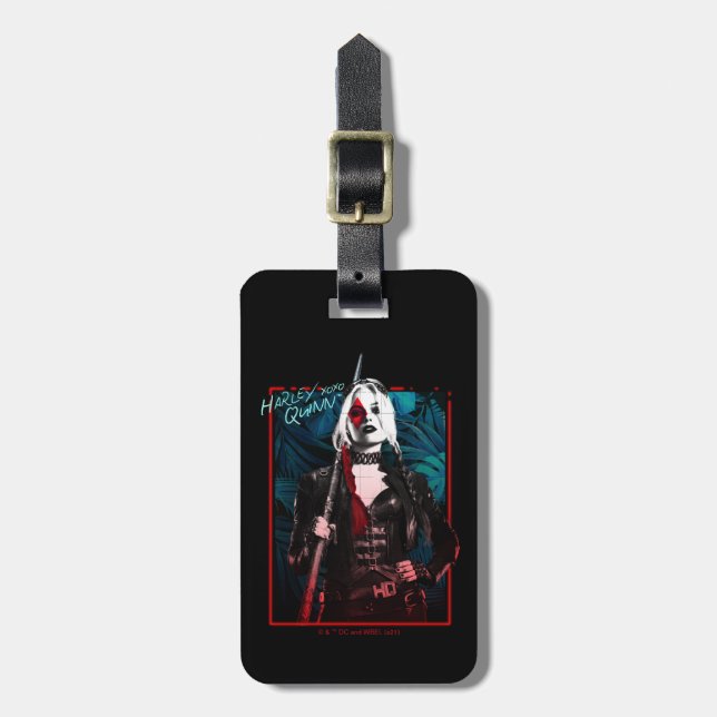 Étiquette À Bagage L'équipe du suicide | Harley Quinn & Green Ferns (Devant Vertical)