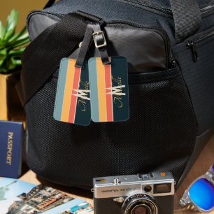 Étiquette À Bagage les années 70 rétro coloré Stripes nom initial et