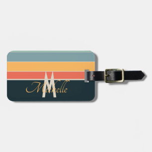 Étiquette À Bagage les années 70 rétro coloré Stripes nom initial et