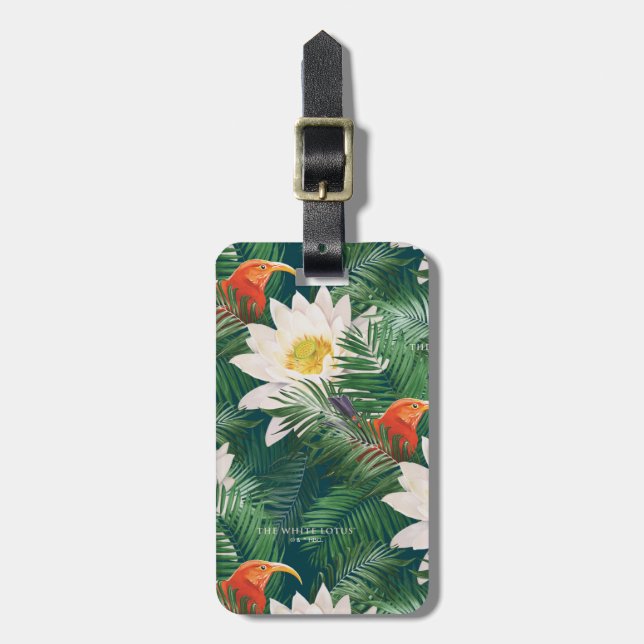 Étiquette À Bagage Les Blancs Lotus Tropical Birds & Lotus Motif (Devant Vertical)