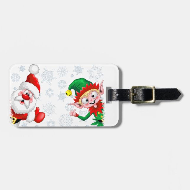 Étiquette À Bagage Les personnages de Noël de père Noël et Elf (Devant horizontal)