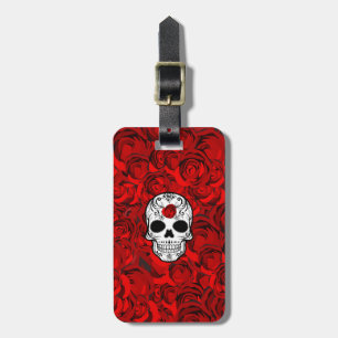 Étiquette À Bagage Les Roses sont le Jour rouge du crâne de sucre mor