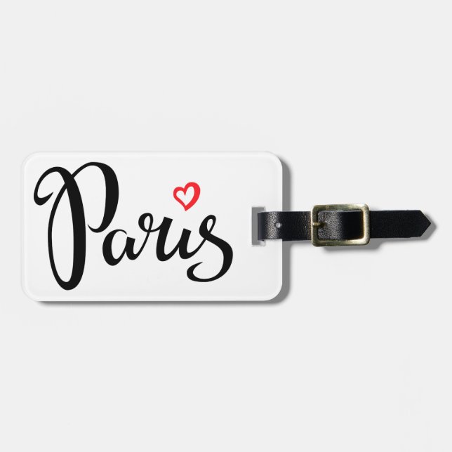 Étiquette À Bagage Lettrage de brosse de Paris avec le coeur (Devant horizontal)