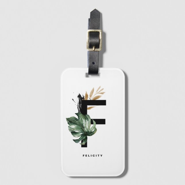 Étiquette À Bagage LETTRE BOHO Cactus Tropical F MONogramme BRIDESMai (Devant Vertical)
