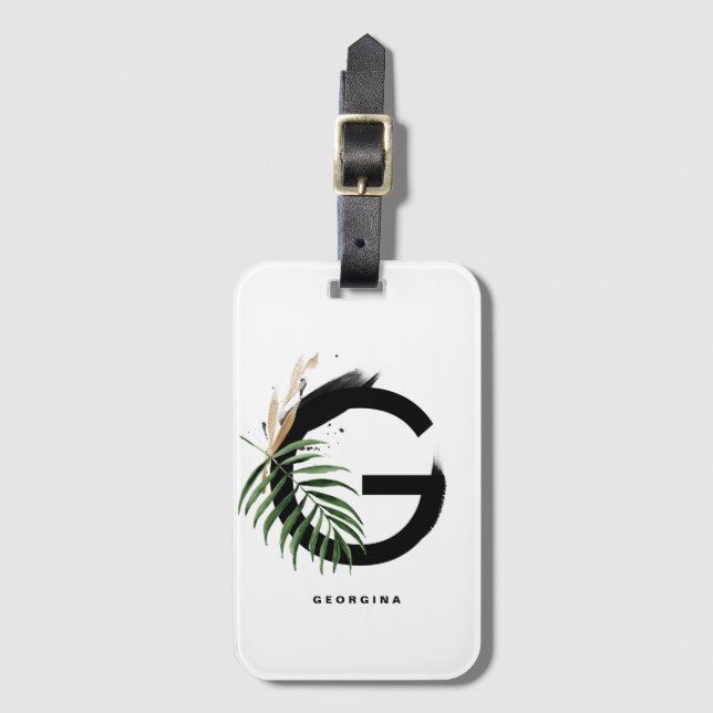 Étiquette À Bagage LETTRE BOHO Cactus Tropical G MONogramme BRIDESMai (Devant Vertical)