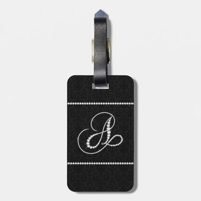 Étiquette À Bagage Lettre Élégante A Diamants Étincelants-Monogramme (Dos Vertical)
