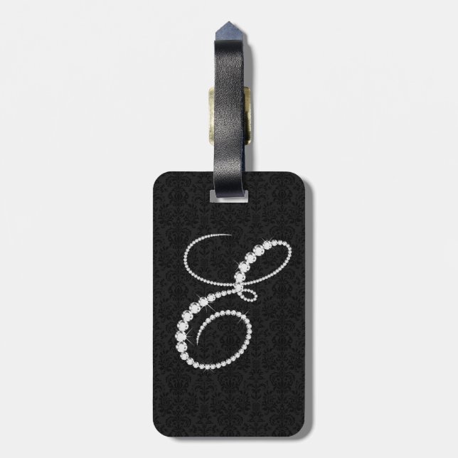 Étiquette À Bagage LETTRE Élégante E Diamants Étincelants-Monogramme (Dos Vertical)