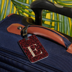 Étiquette À Bagage LETTRE Florale Classique MONAMARMÉE E rouge foncé