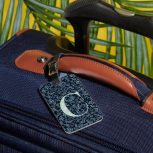Étiquette À Bagage LETTRE Florale Classique MONOGRAMME C bleu