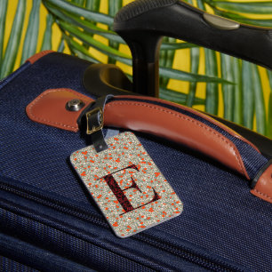 Étiquette À Bagage LETTRE Florale Classique MONOGRAMME E vert rouge