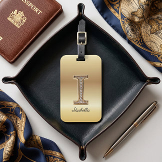 Étiquette À Bagage Lettre initiale I monogramme diamant Glam Gold