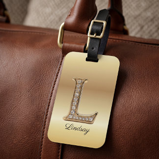 Étiquette À Bagage Lettre initiale L monogramme diamant Glam Gold