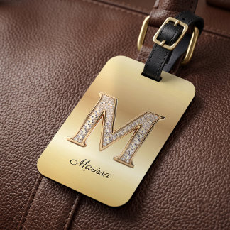 Étiquette À Bagage Lettre initiale M en monogramme diamant Glam Gold