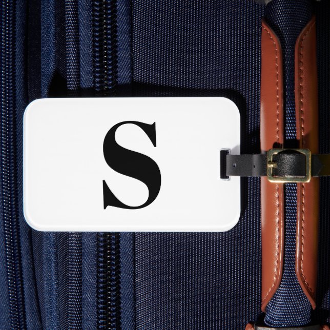 Étiquette À Bagage Lettre initiale monogramme noir blanc personnalisé (Insitu Rectoal 4)