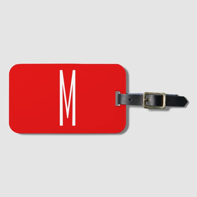Étiquette À Bagage Lettre initiale Monogramme Style moderne Rouge Bla (Devant Horizontal)