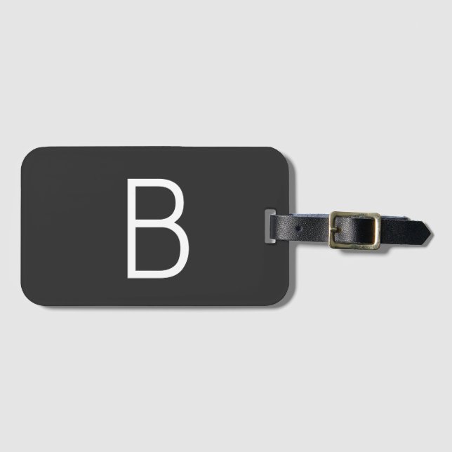 Étiquette À Bagage Lettre initiale noire Monogramme moderne (Devant Horizontal)
