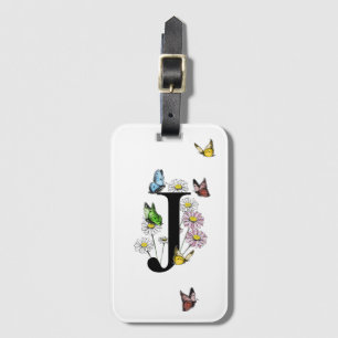 Étiquette À Bagage Lettre J Floral Papillon Monogramme initial