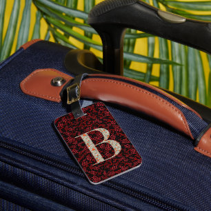 Étiquette À Bagage LETTRE MONOGRAPHIQUE Florale Classique B rouge fon