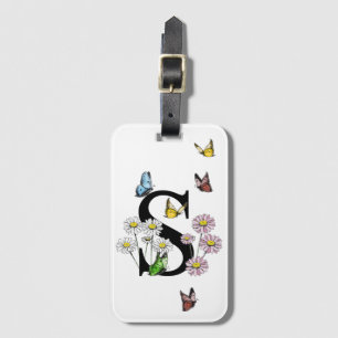 Étiquette À Bagage Lettre S Floral Butterfly Monogramme initial