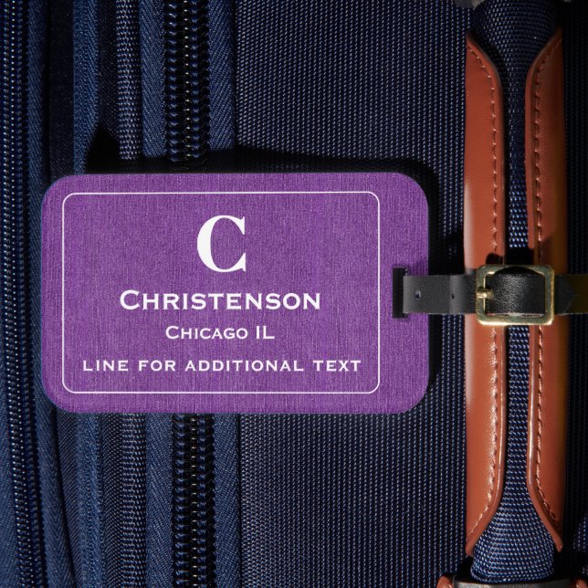 Étiquette À Bagage Lettres blanches modernes sur Denim violet Imprime (Insitu Rectoal 4)
