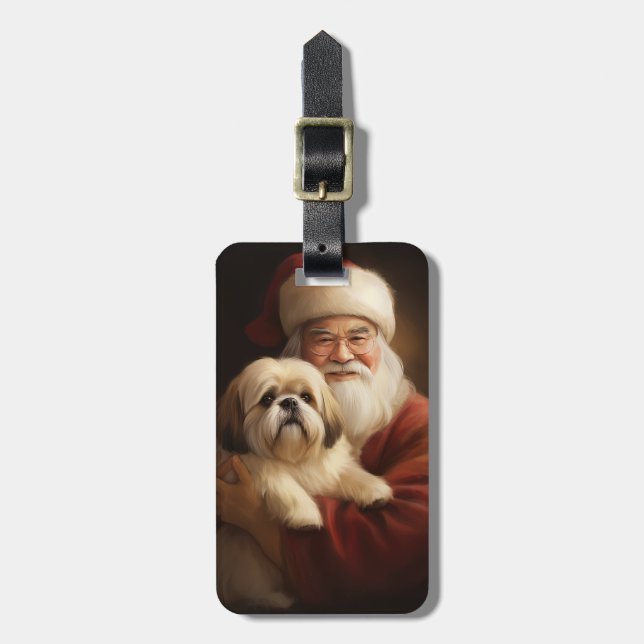 Étiquette À Bagage Lhasa Apso Avec Noël Festif Du Père Noël (Devant Vertical)