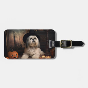 Étiquette À Bagage Lhasa Apso Citrouille Halloween effrayant