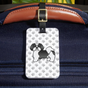 Étiquette À Bagage Lhasa Apso noir et blanc Chien mignon & Texte pers