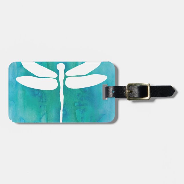 Étiquette À Bagage Libellules blanches de bleu d'Aqua d'aquarelle de (Devant horizontal)