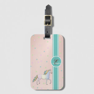 Étiquette À Bagage Licorne Arc-en-Ciel, Monogramme d'Étoiles Colorées