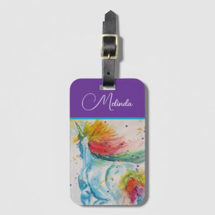 Étiquette À Bagage Licorne Arc-en-ciel Violet Aquarelle Fille Anniver