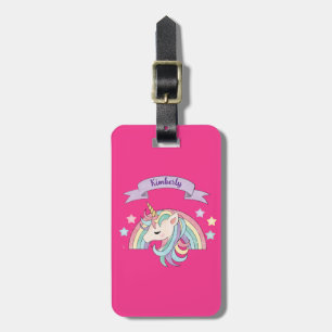 Étiquette À Bagage Licorne et arc-en-ciel scintillant avec nom person