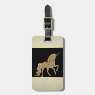 Étiquette À Bagage Licorne pailletée or élégante et féminine, noire,