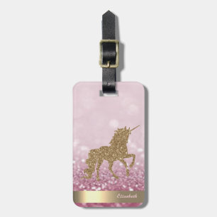 Étiquette À Bagage Licorne Pailletée Or Moderne, Flou Pailleté