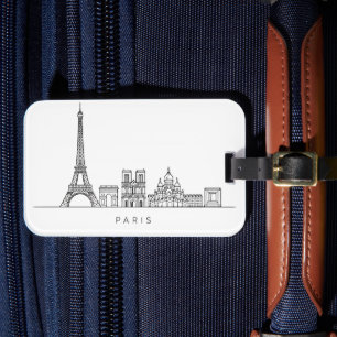 Étiquette À Bagage Ligne artistique minimaliste de la skyline de Pari