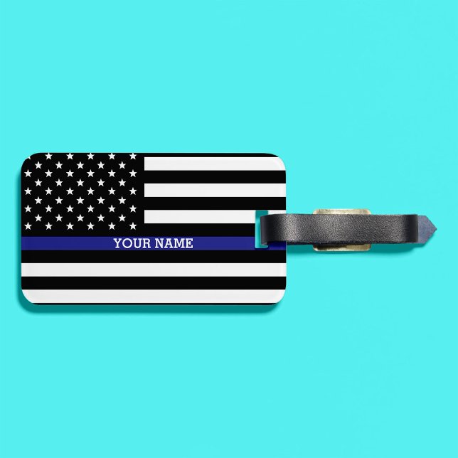 Étiquette À Bagage Ligne Bleue Mince - Drapeau Américain Personnalisé (Créateur téléchargé)